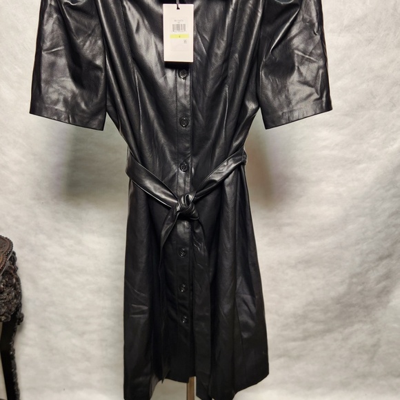 NWT DKNY Faux Leather Dress with Puffed Sleeves - Picture 8 of 12